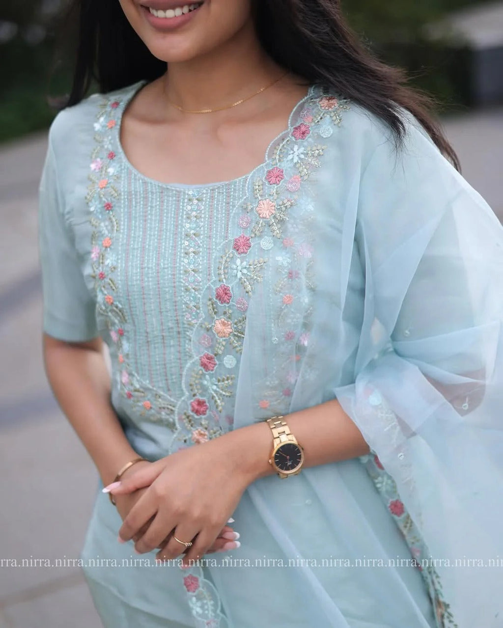 Premium Tissue Handwork Blue Suit Set