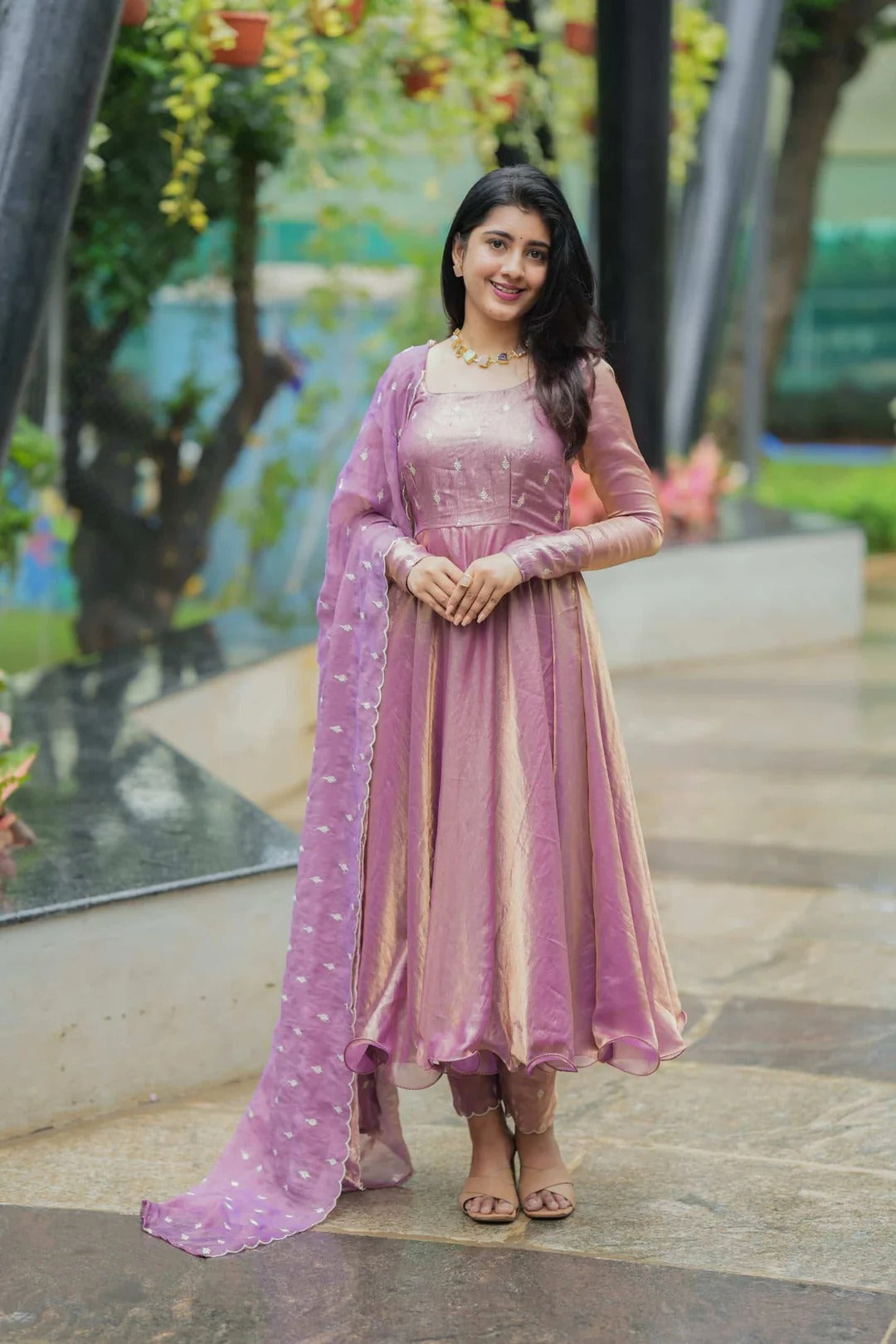 Lavender Space Silk Anarkali