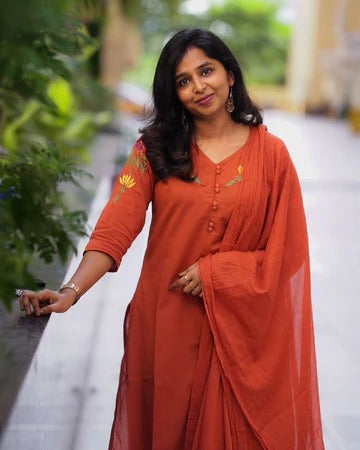 Pure Cotton Embroidered Suit