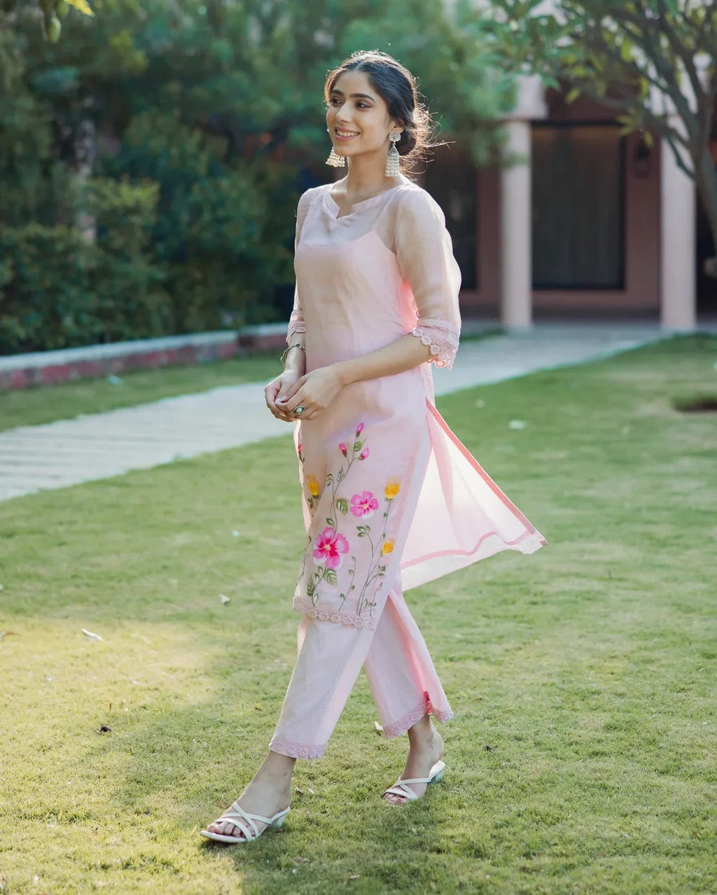 Shitij Pink Handpainted Doria Kurta Set