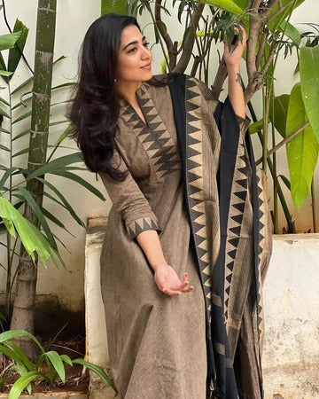 Grey Pure South Cotton Mangalgiri Anarkali Set