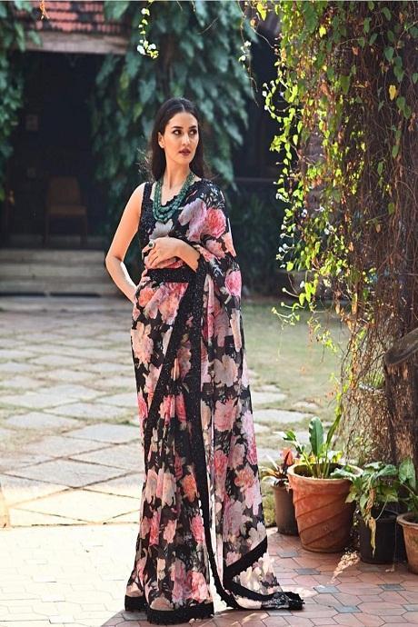 Designer Black Color Hand Weaving Jacquard Printed Saree