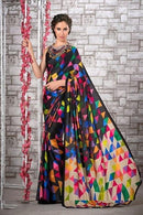 Designer Black Color Digital Printed Jacquard Saree for woven