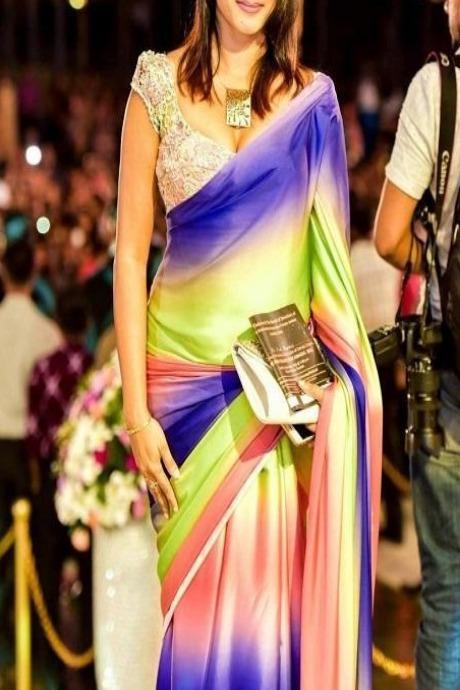 Sania Mirza Multi Color Satin Digital Printed Saree SY 5180