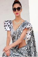 White N Black Color Satin Digital Printed Saree SY 5156