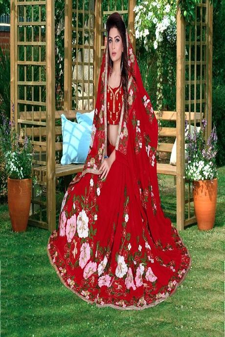 Red Color Heavy Chikan Embroidery Work Beautiful Designer saree SY 5127