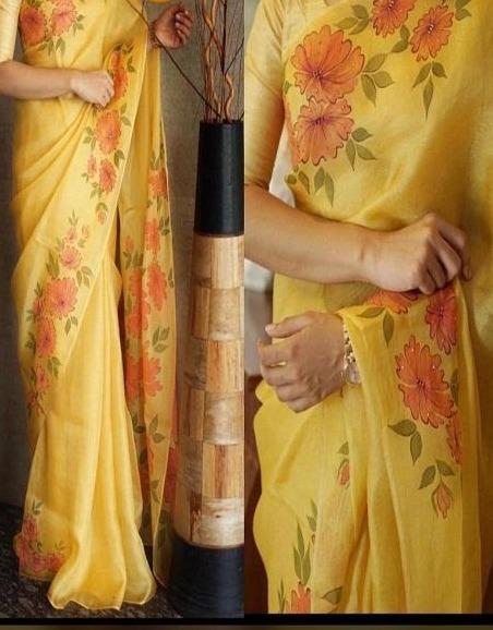 Mustered Yellow Color Hand Digital Printed Saree SY 5189