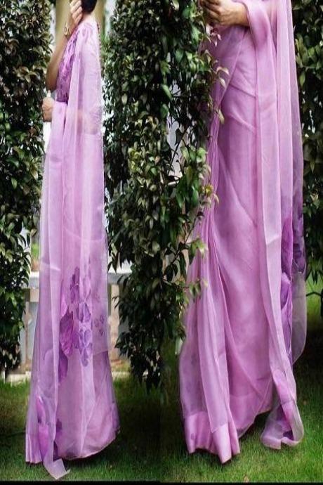 Purple Color Digital Pure Organza Printed Saree SY 5184