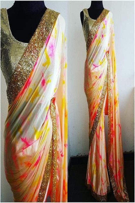 Designer white Color Digital Shining Printed N Embroidery Work Saree