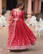Peach Color Rayon Cotton Silk Designer Gown
