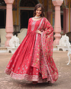 Peach Color Rayon Cotton Silk Designer Gown