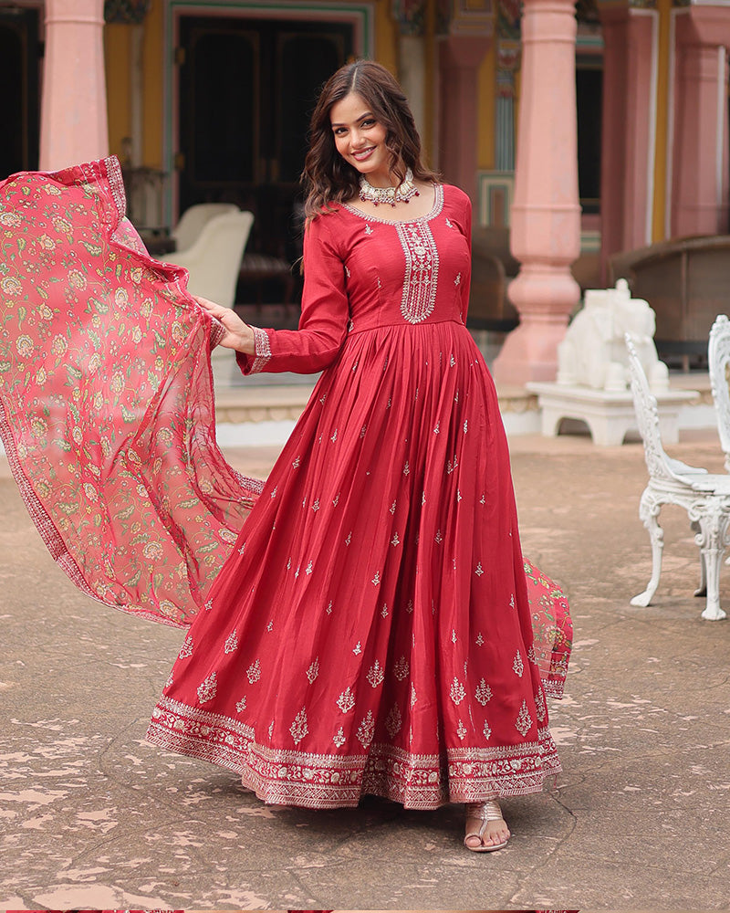 Peach Color Rayon Cotton Silk Designer Gown