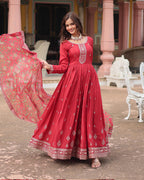 Peach Color Rayon Cotton Silk Designer Gown
