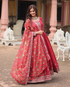 Peach Color Rayon Cotton Silk Designer Gown