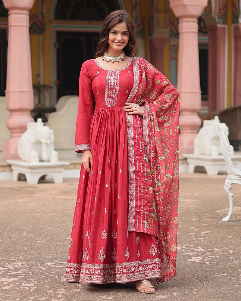 Peach Color Rayon Cotton Silk Designer Gown