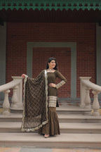 C Green Color Golden Work Sarara Dress Designs