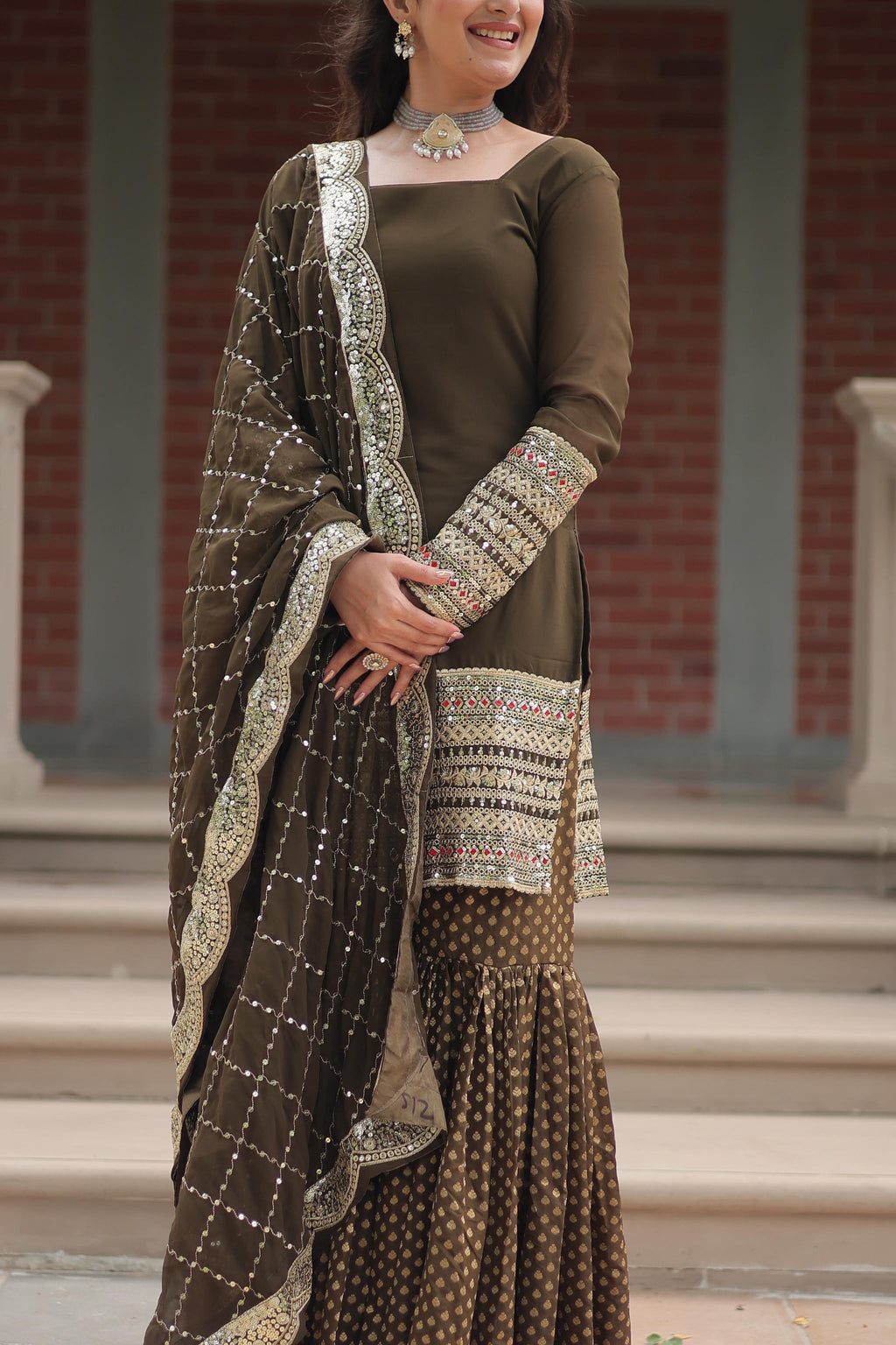 C Green Color Golden Work Sarara Dress Designs