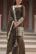C Green Color Golden Work Sarara Dress Designs