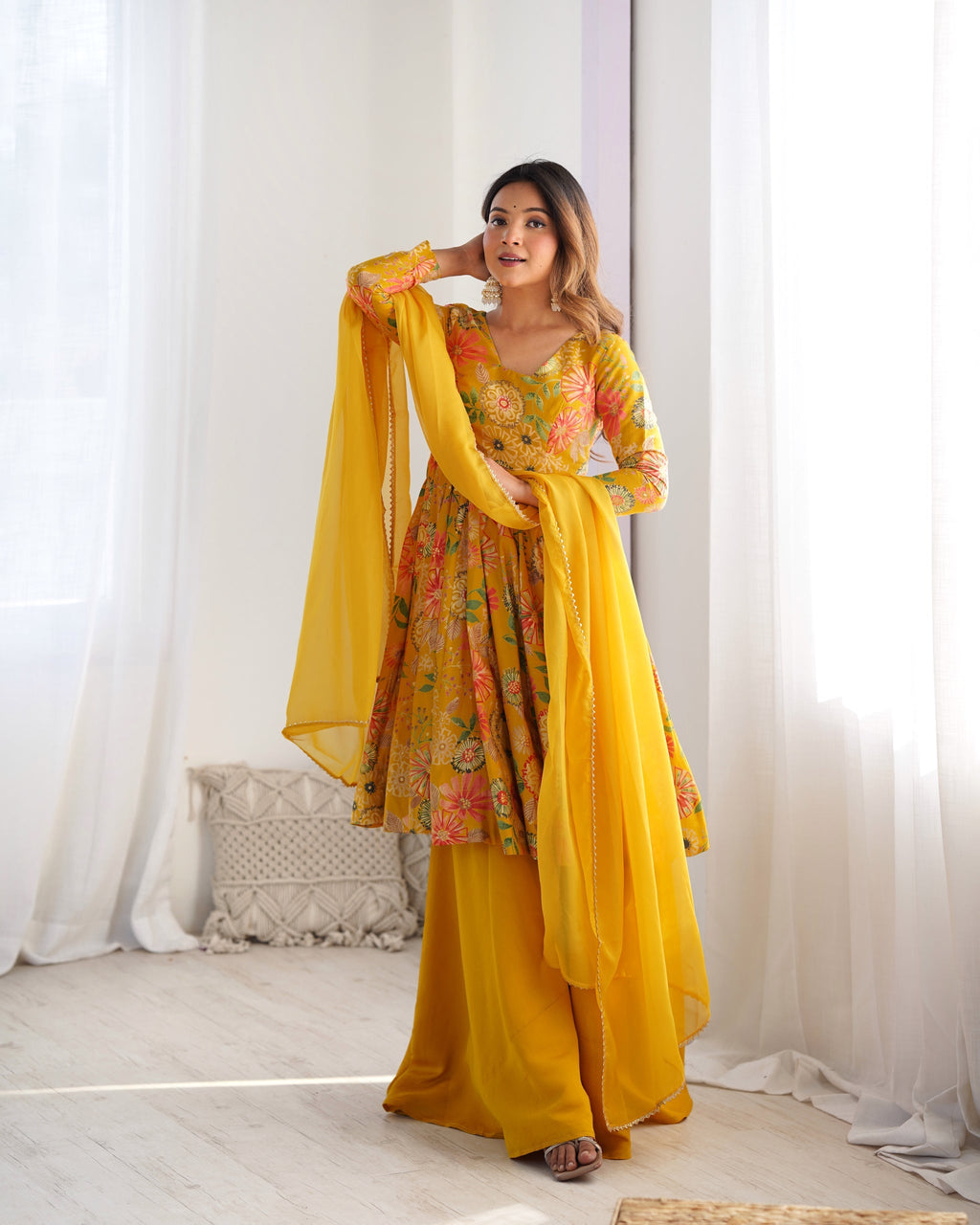 Beautiful Yellow Color Sarara Suits Dress For Girls