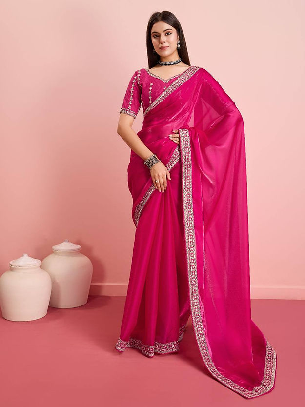 Organza Embroidered Lace with Sequin Embroidered Art Silk Saree collection