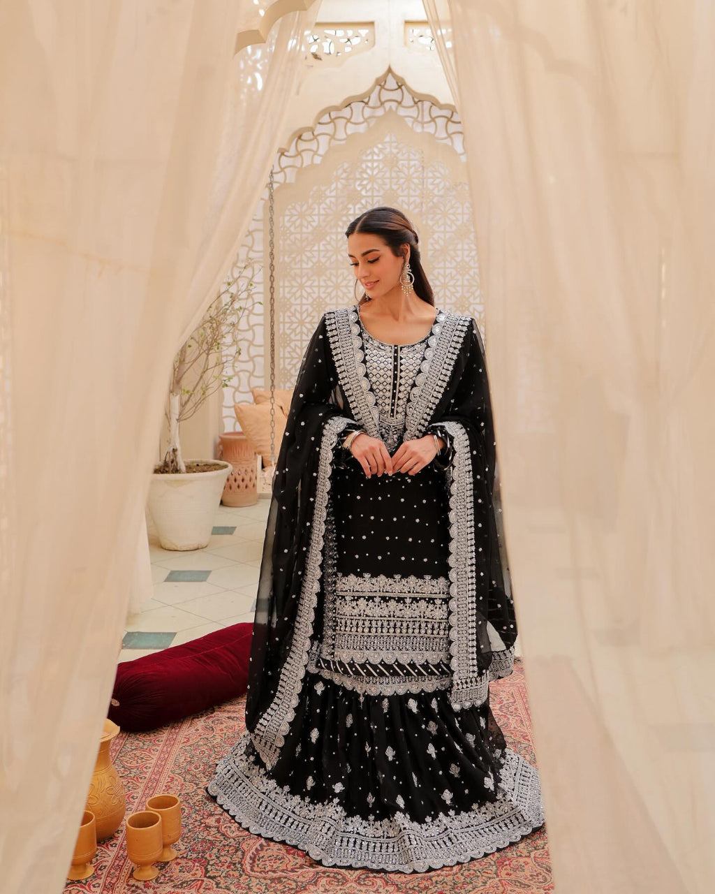 Black Color Designer Anarkali Sarara Suits Designs