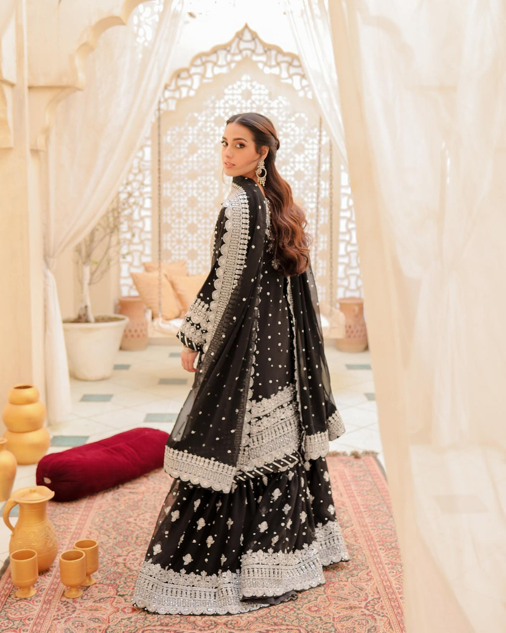 Black Color Designer Anarkali Sarara Suits Designs