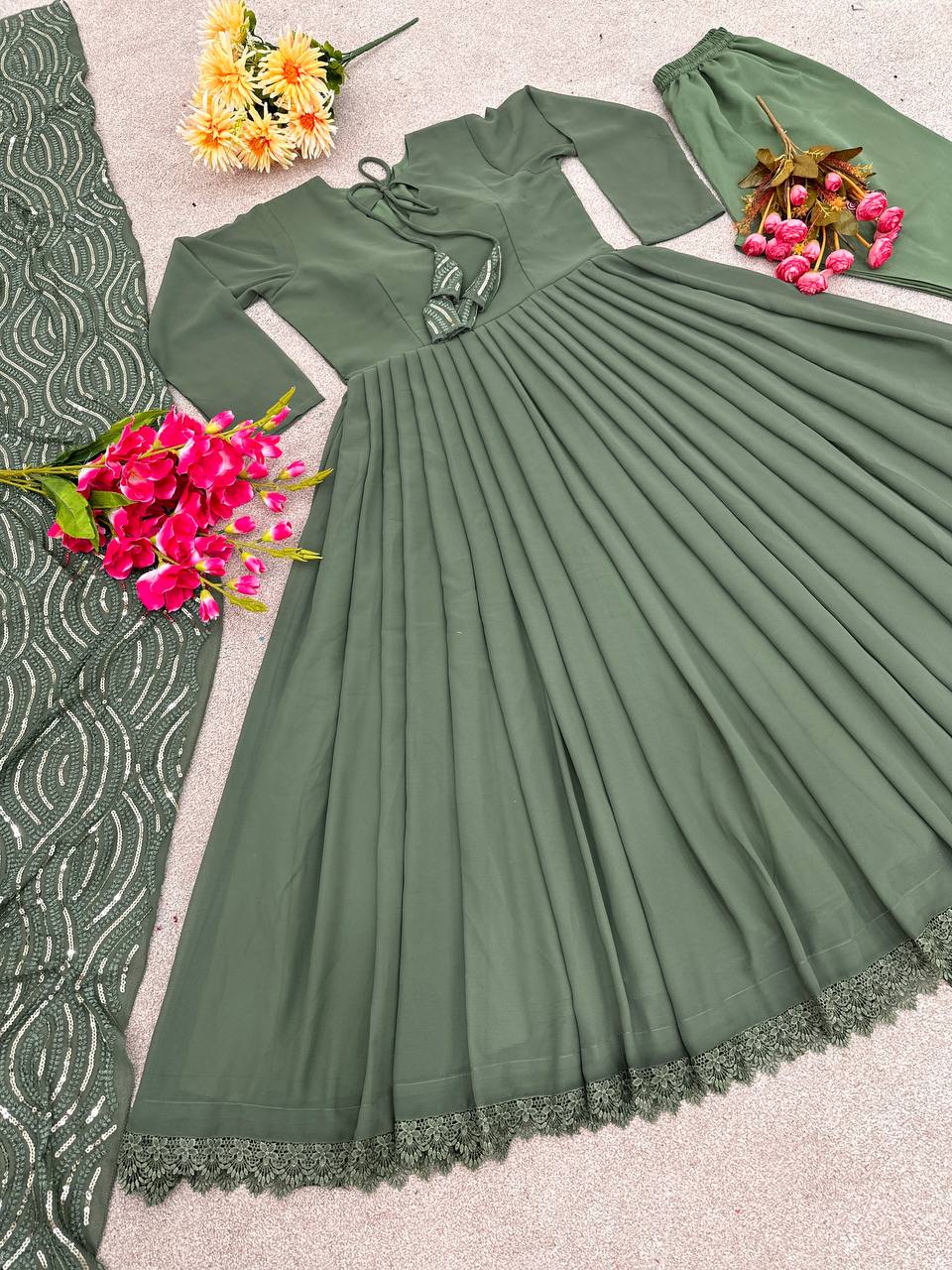 green color Beautiful Party Wear Online Gown 2025