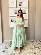 Amazing Light Green Color Round Anarkali Flair Gown