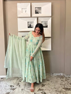 Amazing Light Green Color Round Anarkali Flair Gown