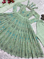 Amazing Light Green Color Round Anarkali Flair Gown