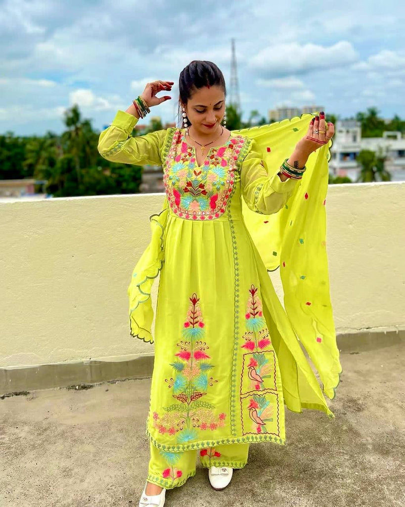 Yellow Color Chikankari Work Kurta Set For Women