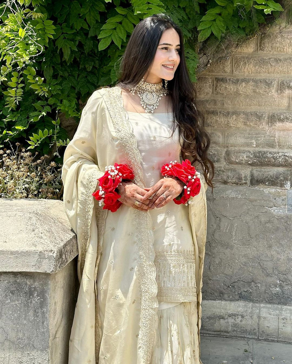 Cream Mirror Designer Gown Sarara Suits For Girls