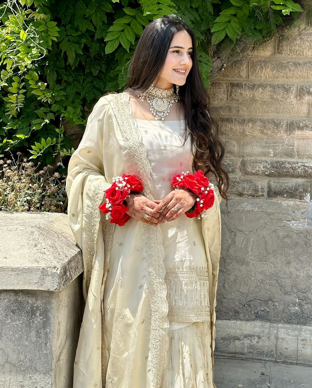 Cream Mirror Designer Gown Sarara Suits For Girls