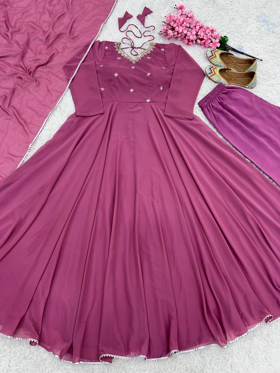 Amiable Round Flair Party Wear Online Gown