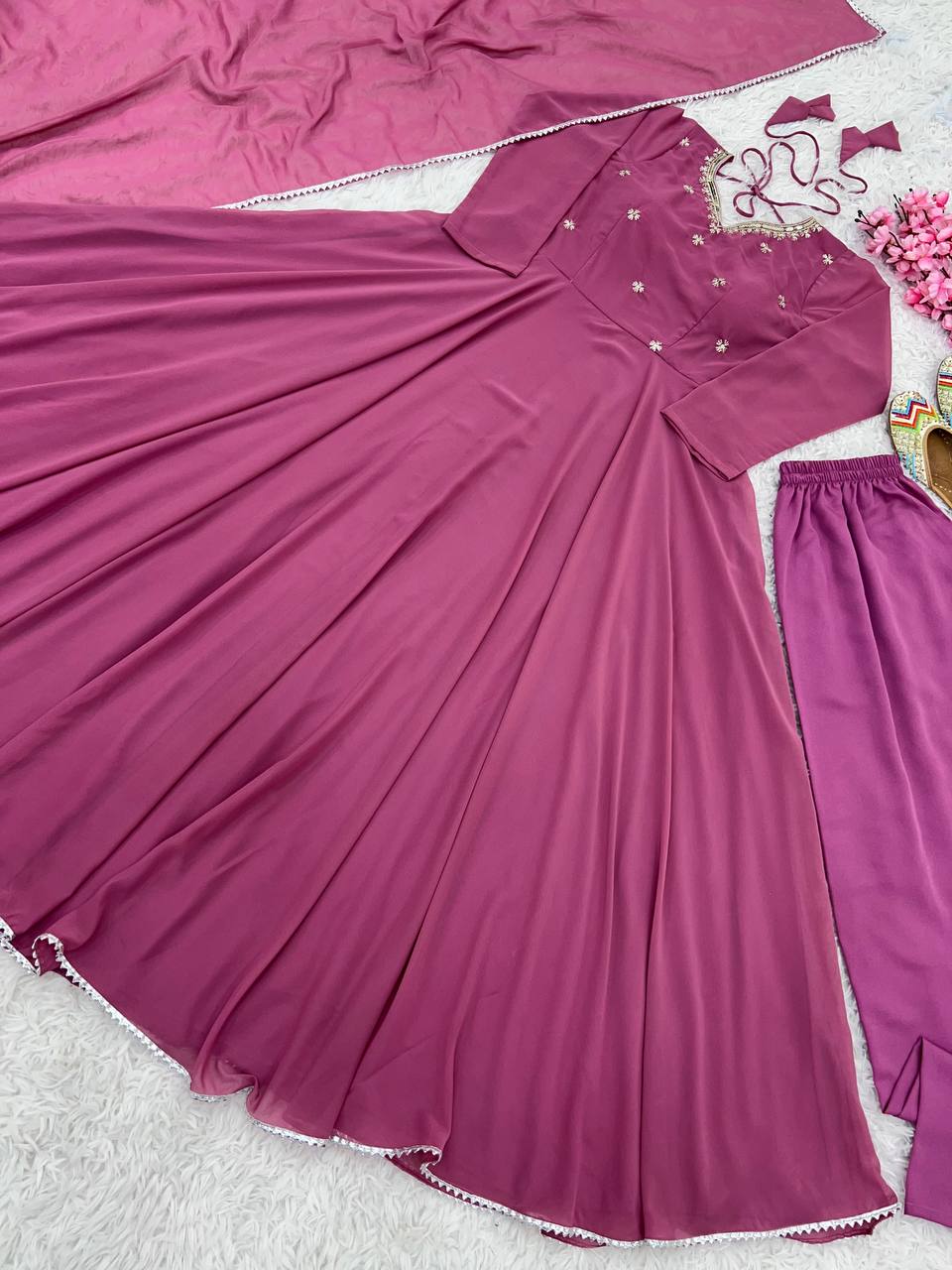Amiable Round Flair Party Wear Online Gown