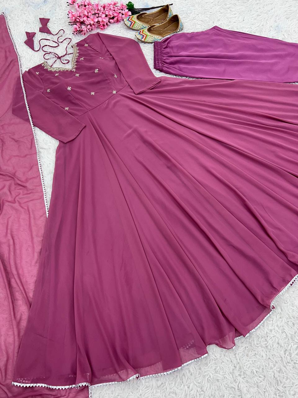 Amiable Round Flair Party Wear Online Gown