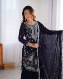 Alluring Blue Color Chikankari Anarkali Party Wear Dress