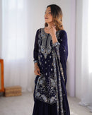 Alluring Blue Color Chikankari Anarkali Party Wear Dress