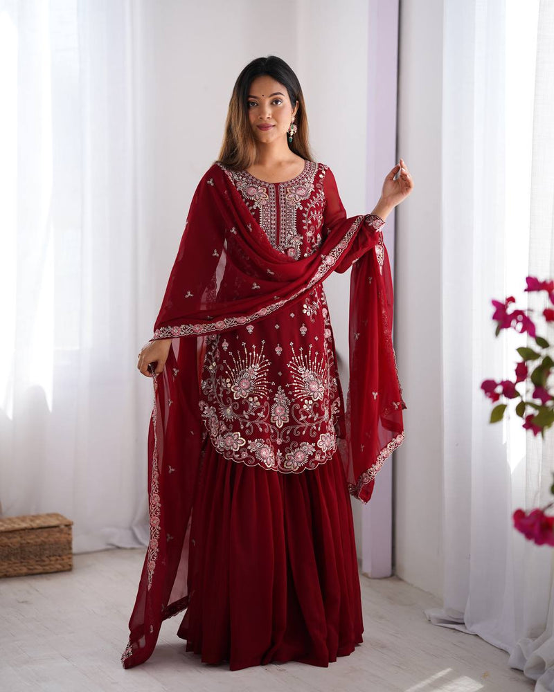 Admirable Maroon Color Designer Kurti N Sarara