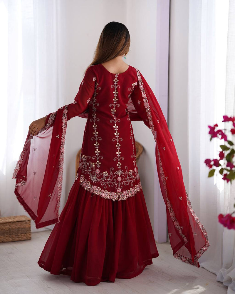 Admirable Maroon Color Designer Kurti N Sarara