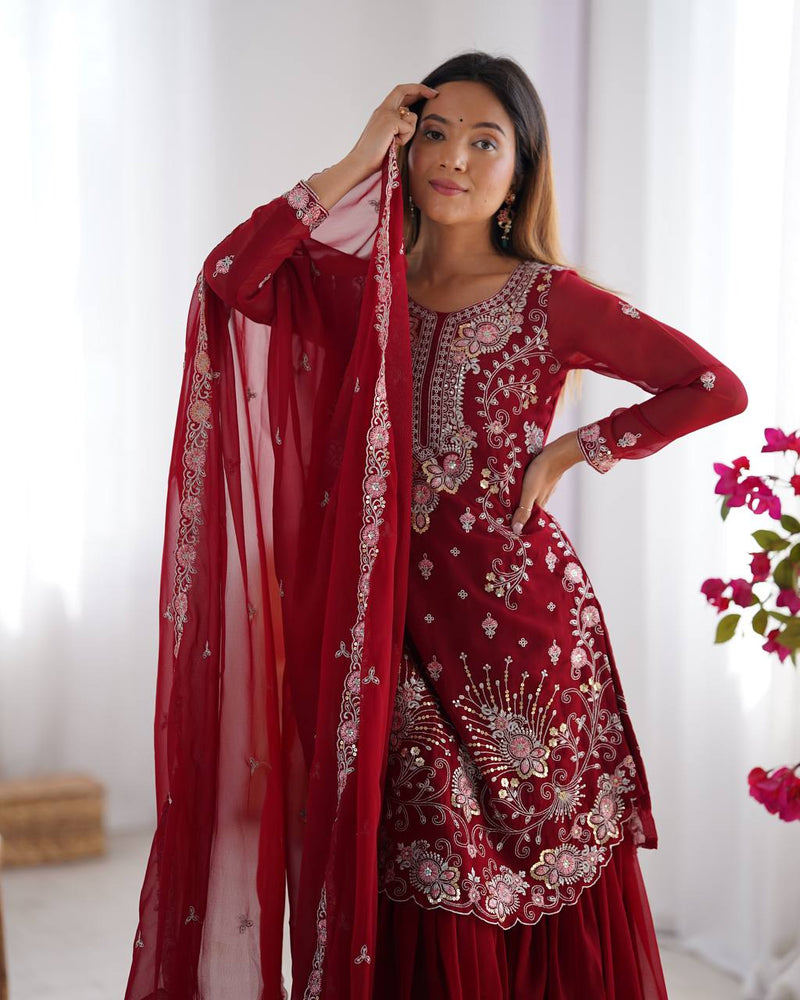 Admirable Maroon Color Designer Kurti N Sarara