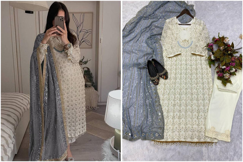 Cream Color Occasional Wear Salwar Suits Design