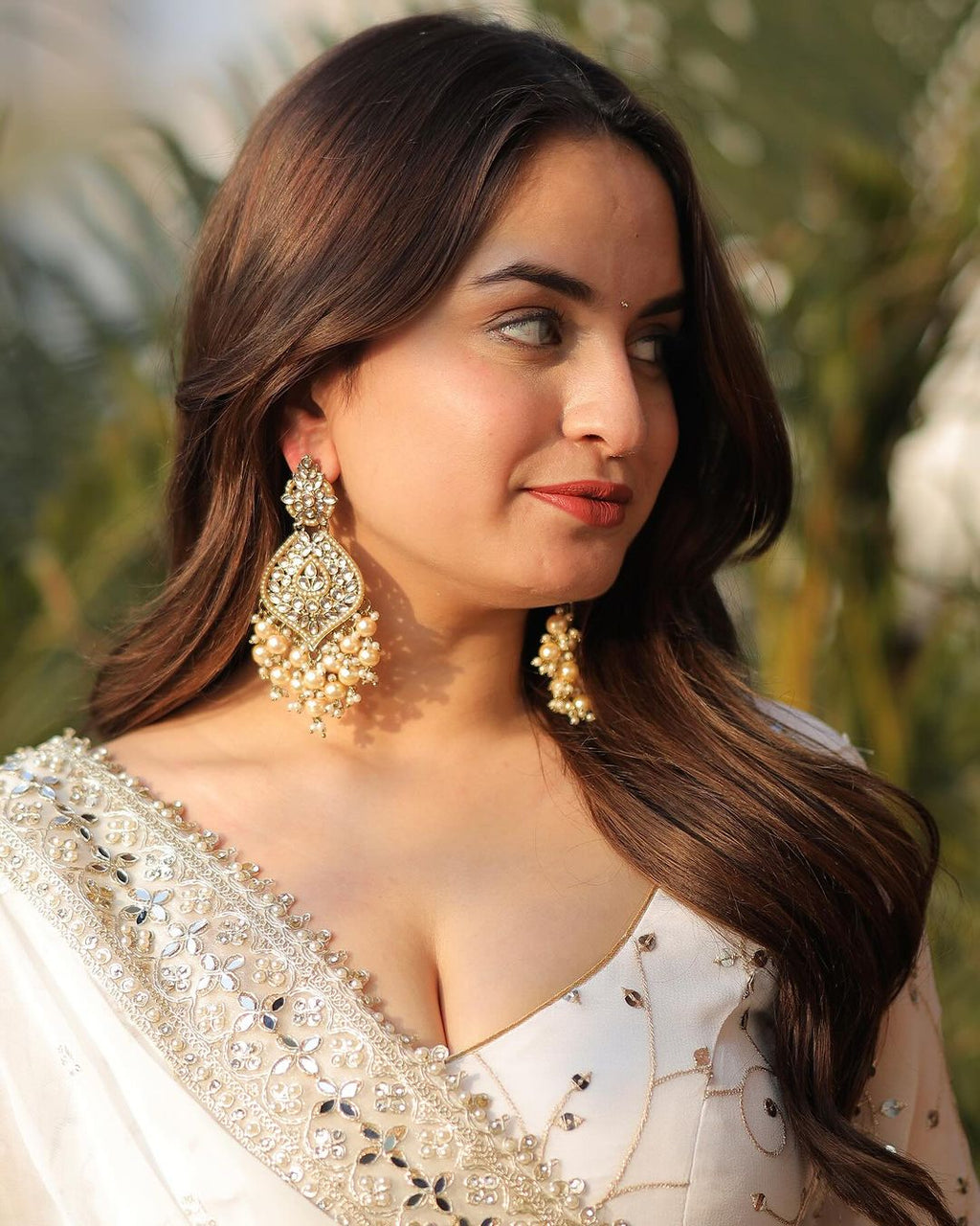 Audacious White Color Heavy Work Gown Designs