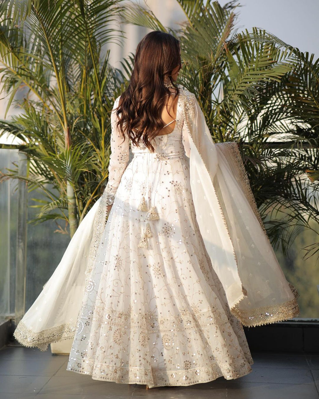 Audacious White Color Heavy Work Gown Designs