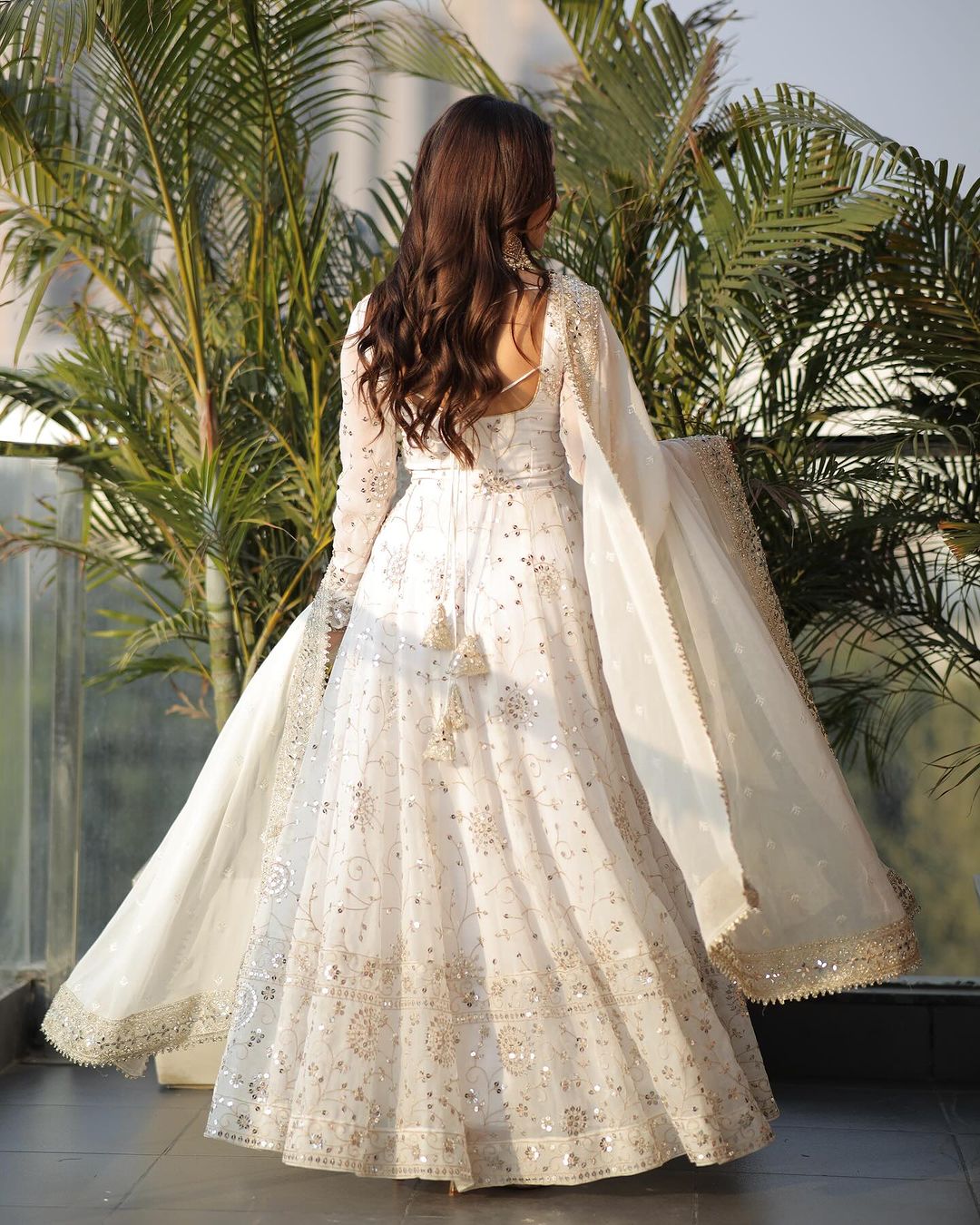 Audacious White Color Heavy Work Gown Designs