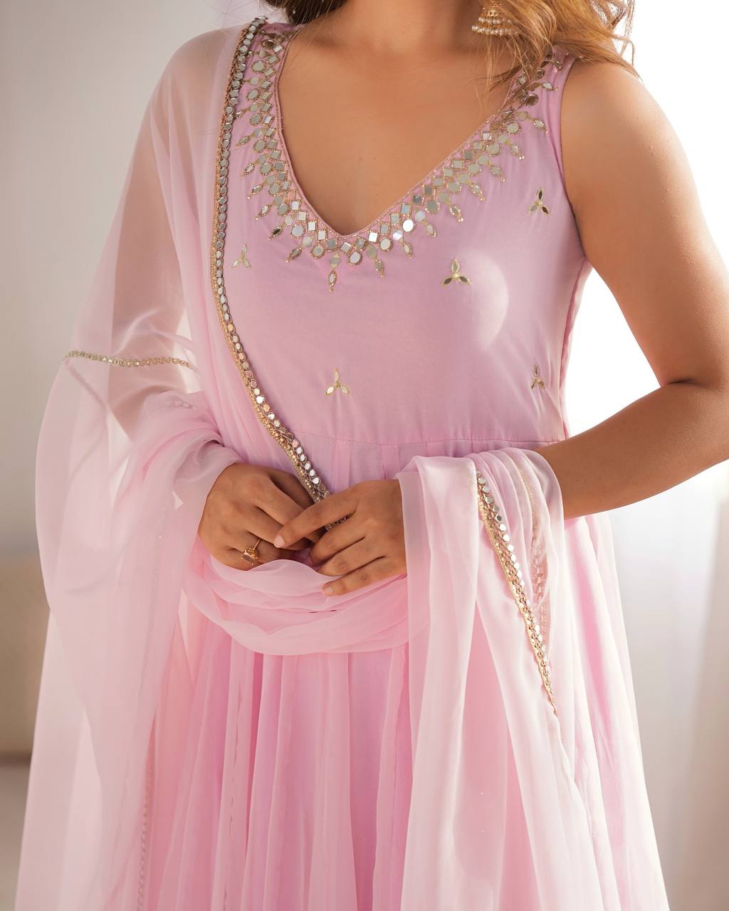 Attractive Sky Pink Color Anarkali Gown In Low Rate – Dora Vastra