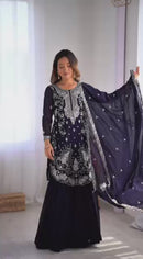 Alluring Blue Color Chikankari Anarkali Party Wear Dress
