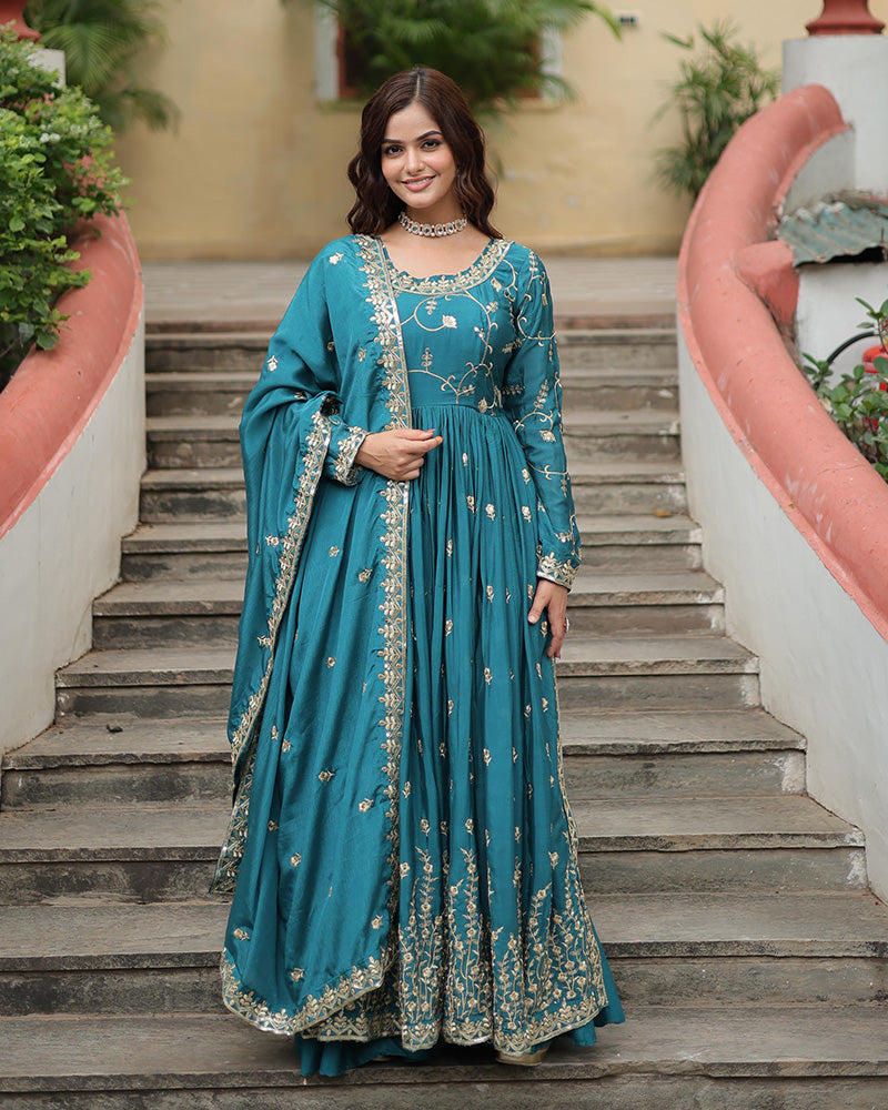 sky blue color Designer Straight Lowest Price Online Gown