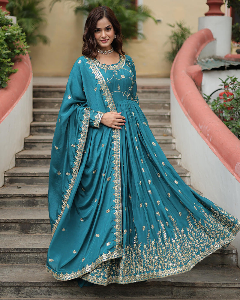 sky blue color Designer Straight Lowest Price Online Gown