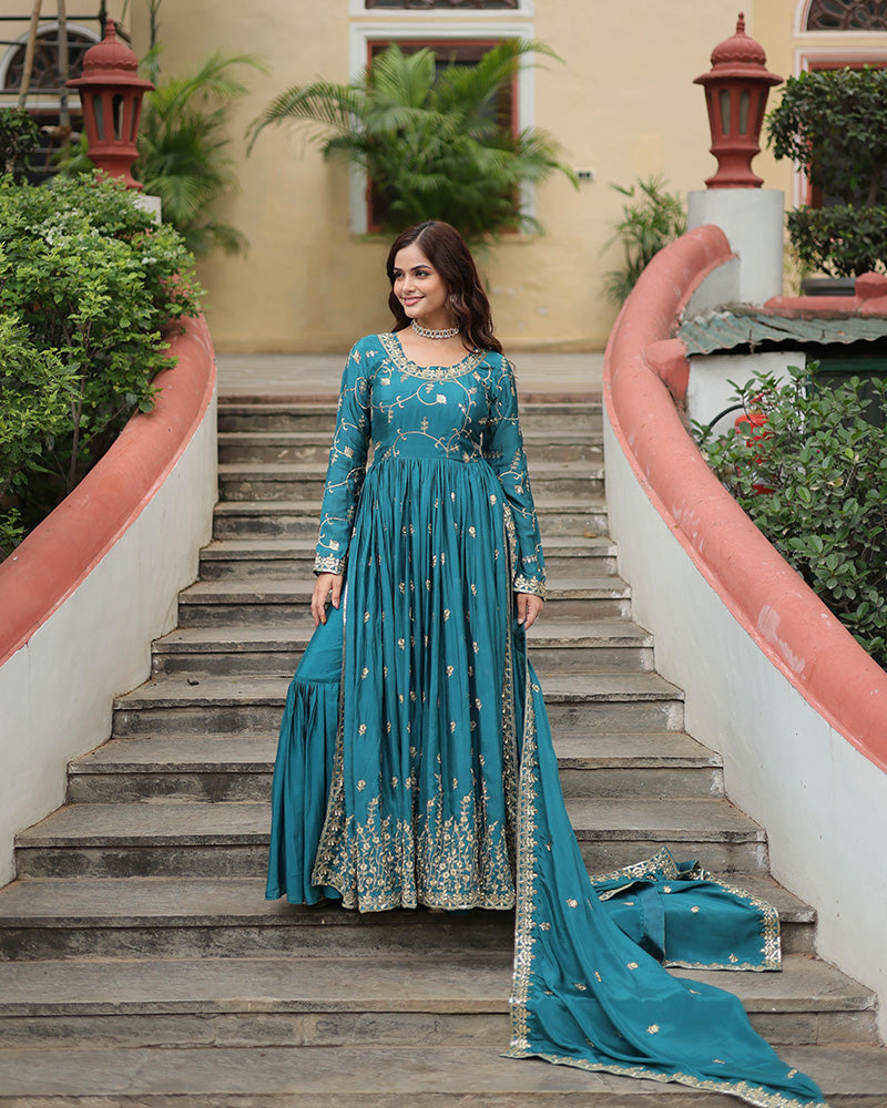 sky blue color Designer Straight Lowest Price Online Gown